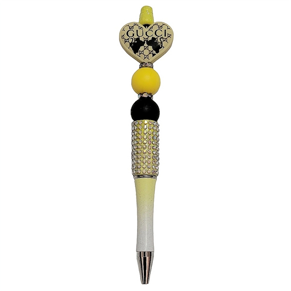 Fashion Bling Beaded Ballpoint Twist Pen Focal Bead Yellow
